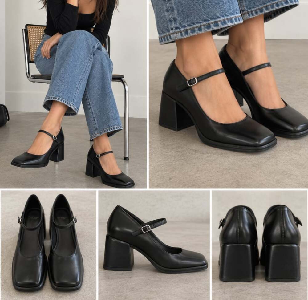Vagabond Shoemakers Black Leather Mary Jane Block Heel Pumps EU 39 US 9